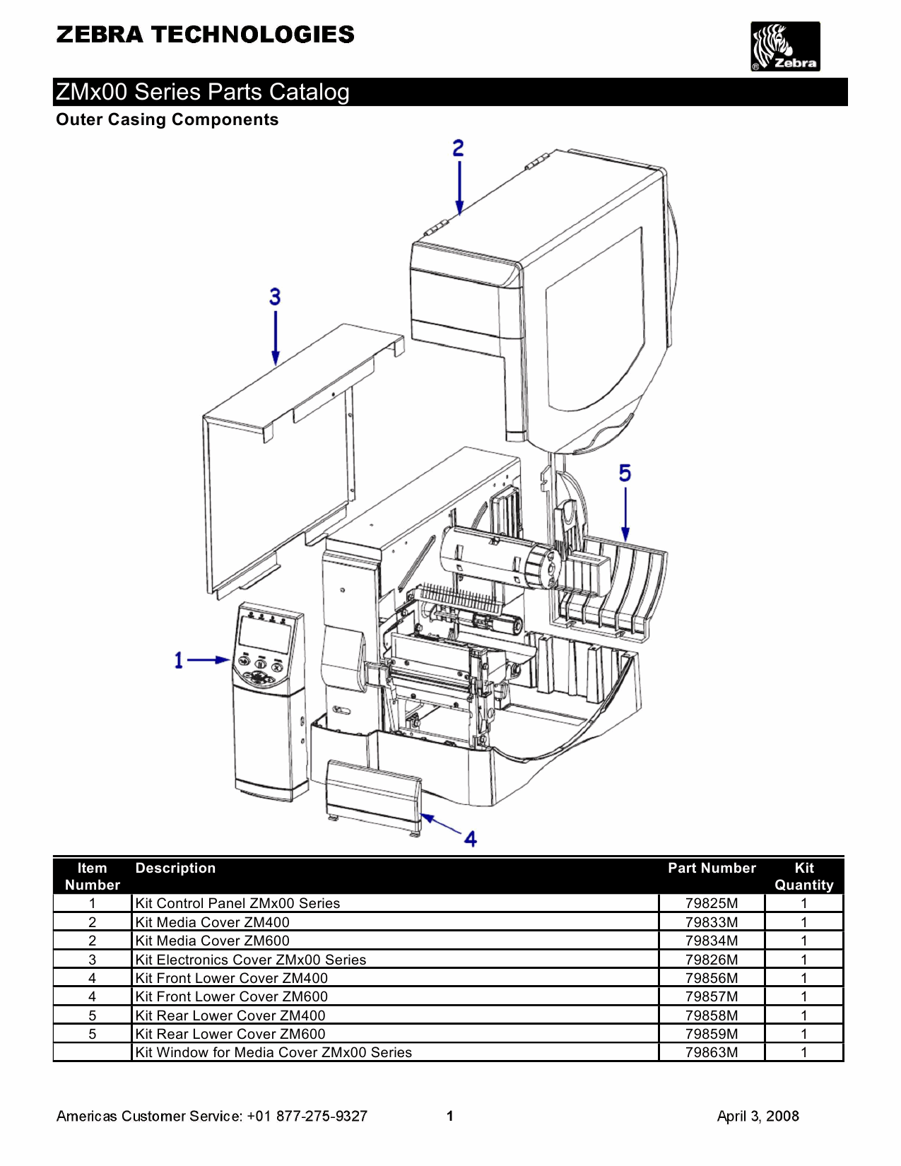 Zebra Label ZM400 ZM600 Parts List-1